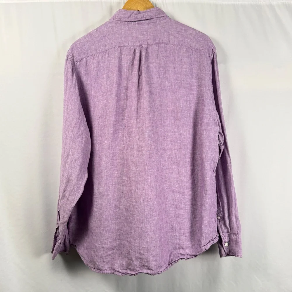 J. Crew‎ Mens L Irish Linen Button Down Shirt Purple Classic Fit Long Sleeve